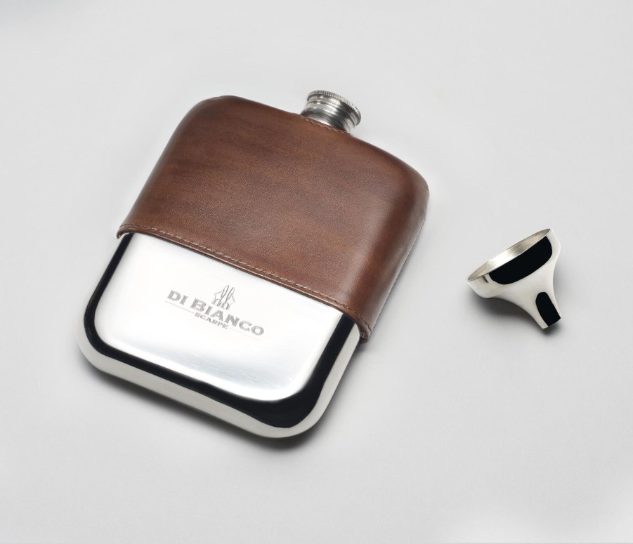 Di Bianco | Leather Pewter Flask Reverse Sombrero