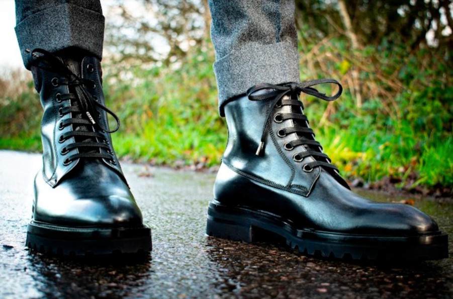 Mens designer black boots best sale